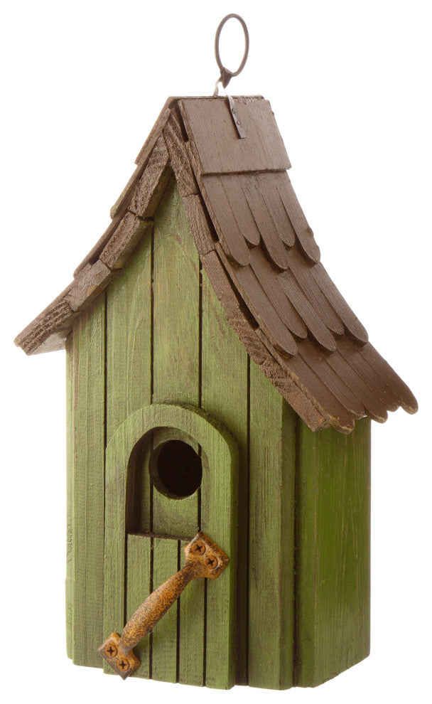 Rustic Garden Distressed Wooden Birdhouse, Metal Door Handle