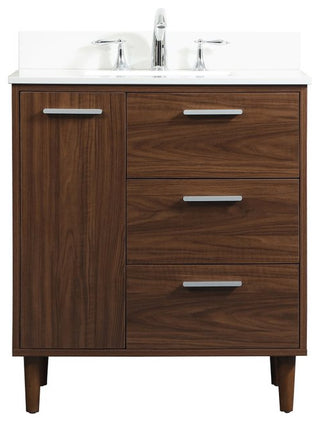 Elegant VF47030MWT-BS 30"Bathroom Vanity, Walnut With Backsplash