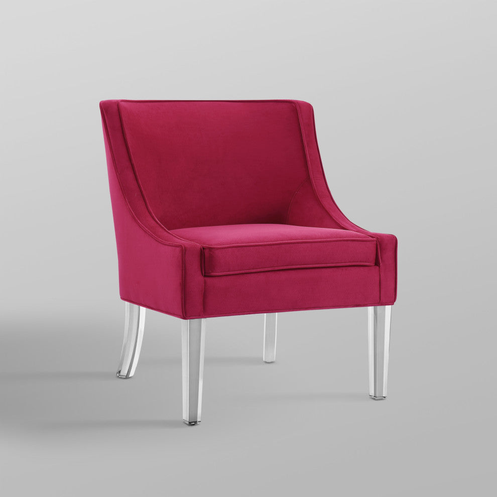 Nicole Miller Marc Velvet Accent Chair With Acrylic Legs, Hot Pink