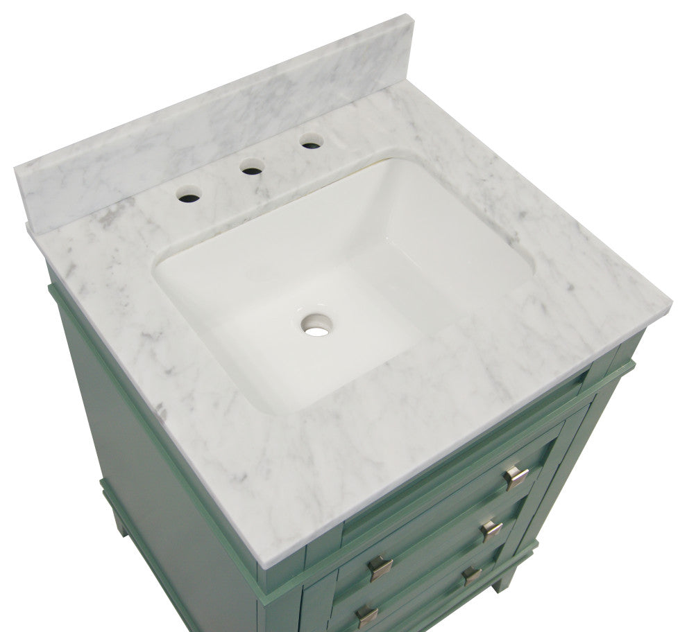 Eleanor 24" Bathroom Vanity, Sage Green, Carrara Marble
