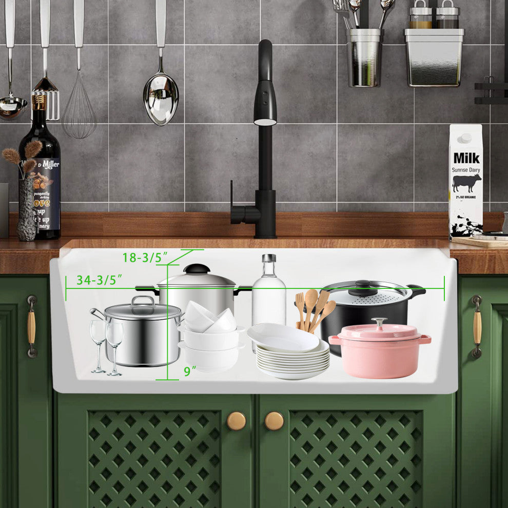 36" L X 20" W Farmhouse Kitchen Sink With Grid and Strainer