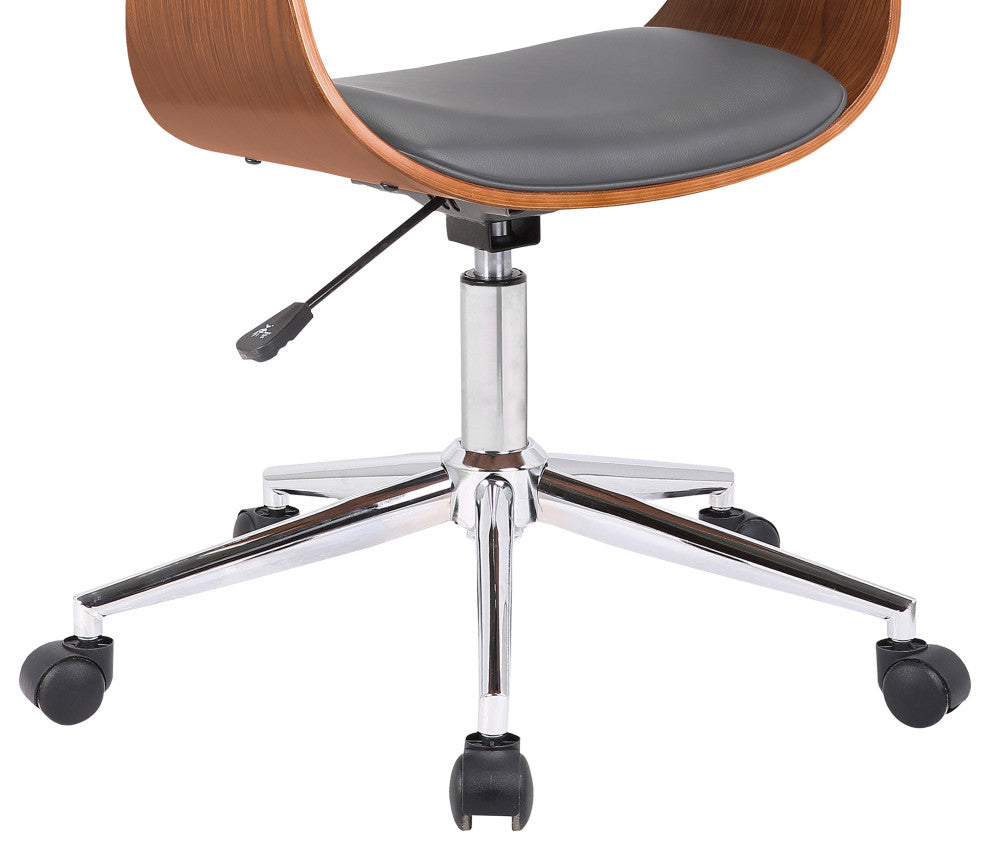 Bellevue Office Chair in Chrome Finish with Gray Faux Leather and Walnut Veneer