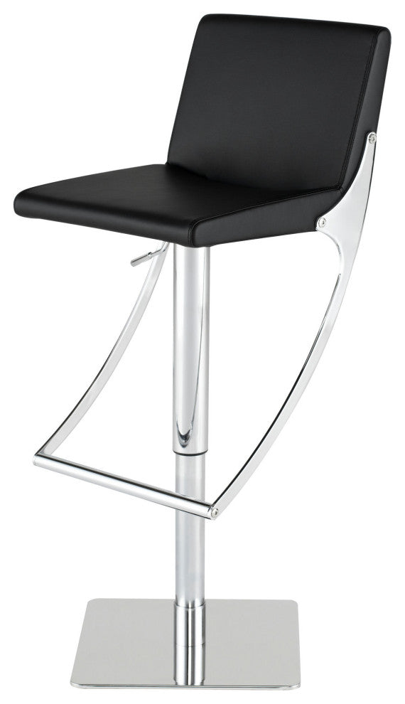 Swing Adjustable Bar Stool, Modern Contemporary Barstool, Faux Leather, Black