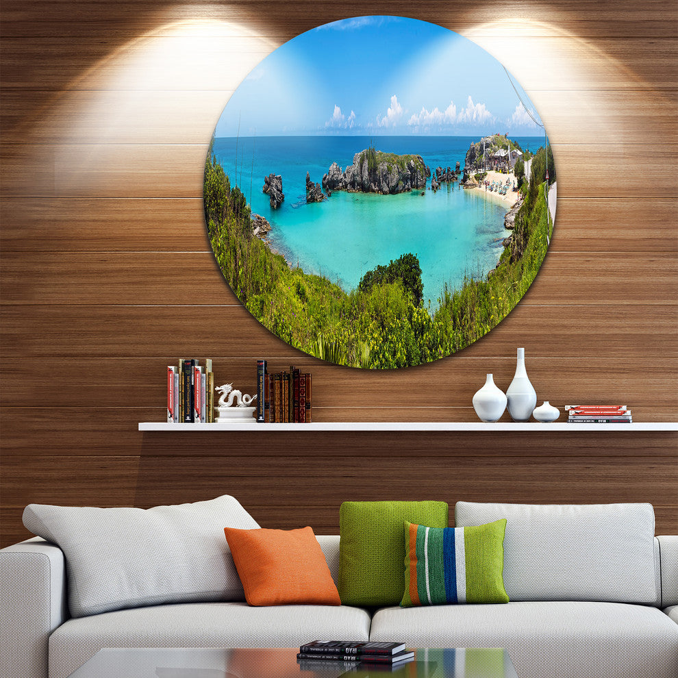Tobacco Bay Panorama, Landscape Round Metal Wall Art, 11"