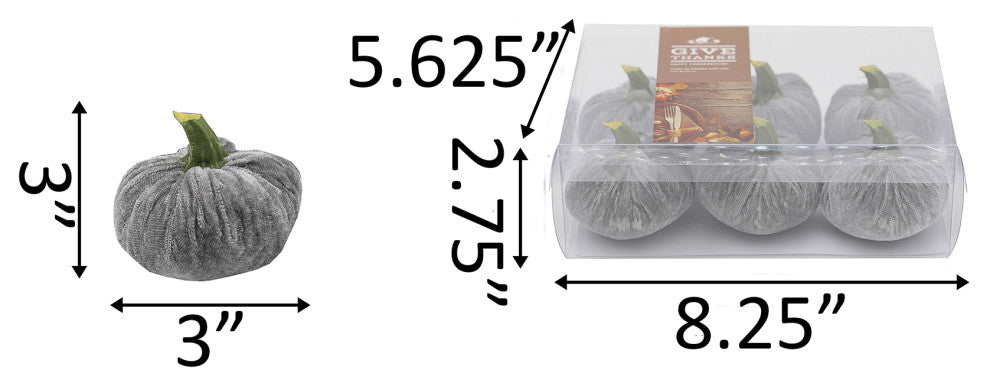 S/6 Grey Velvet Pumpkins In Box(Sm)