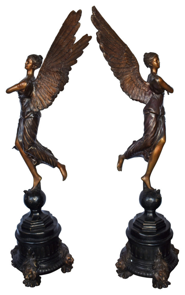 A Pair of Angels of Fortune Bronze Statues Size: 27" x 27" x 69"H