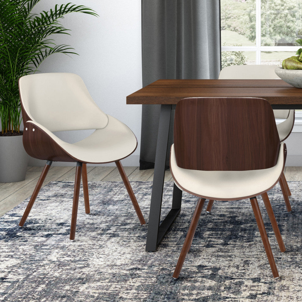 Malden Bentwood Dining Chair with Wood Back in Natural Linen Look Fabric