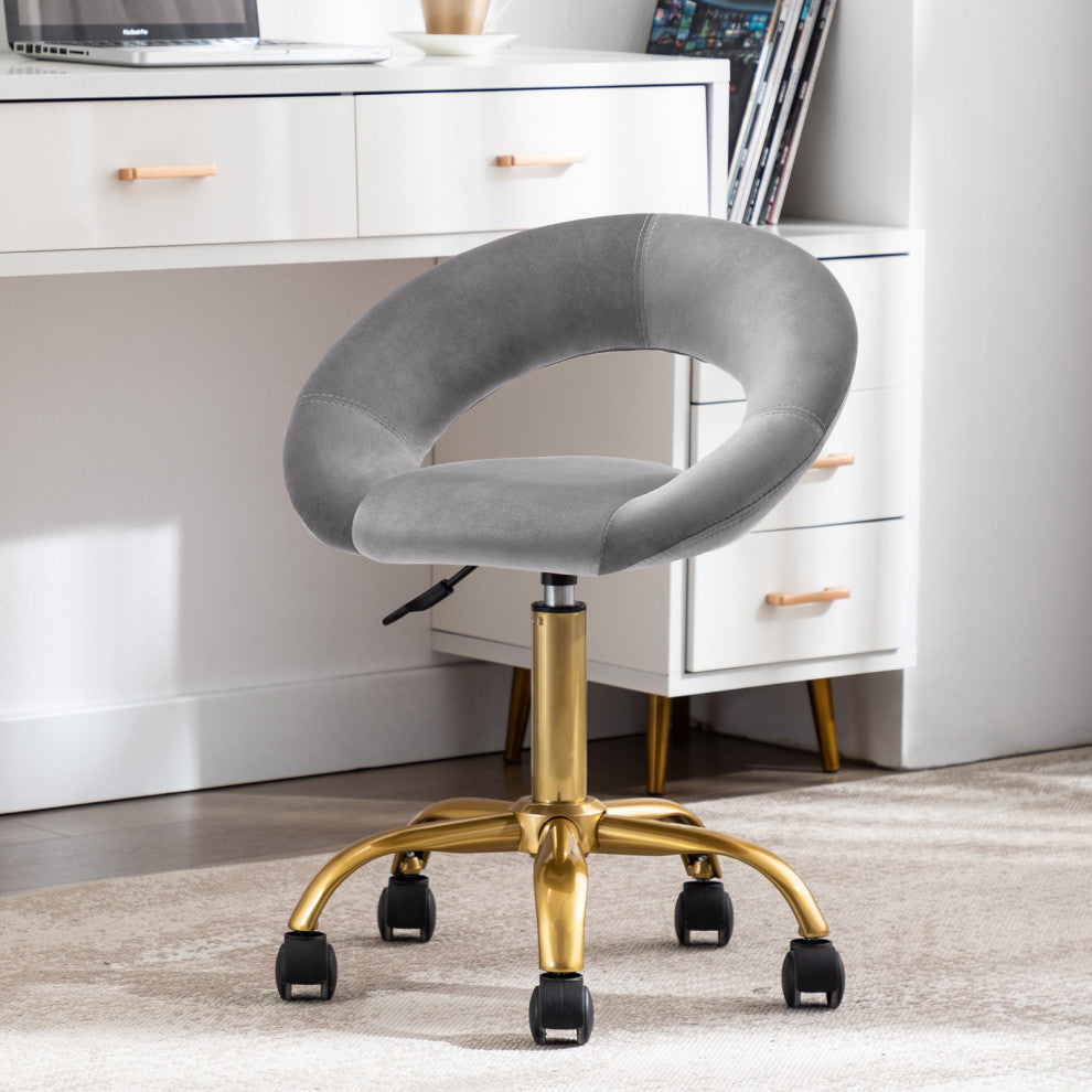 Open-Back Salon Spa Rolling Stool, Grey-Velvet