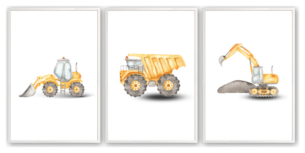 Opaque White 18" x 24" Construction Vehicles, Set of 3