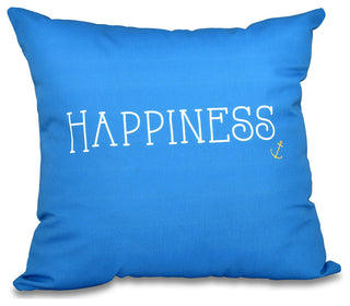 18"x18" Nautical Happiness, Word Print Pillow, Blue