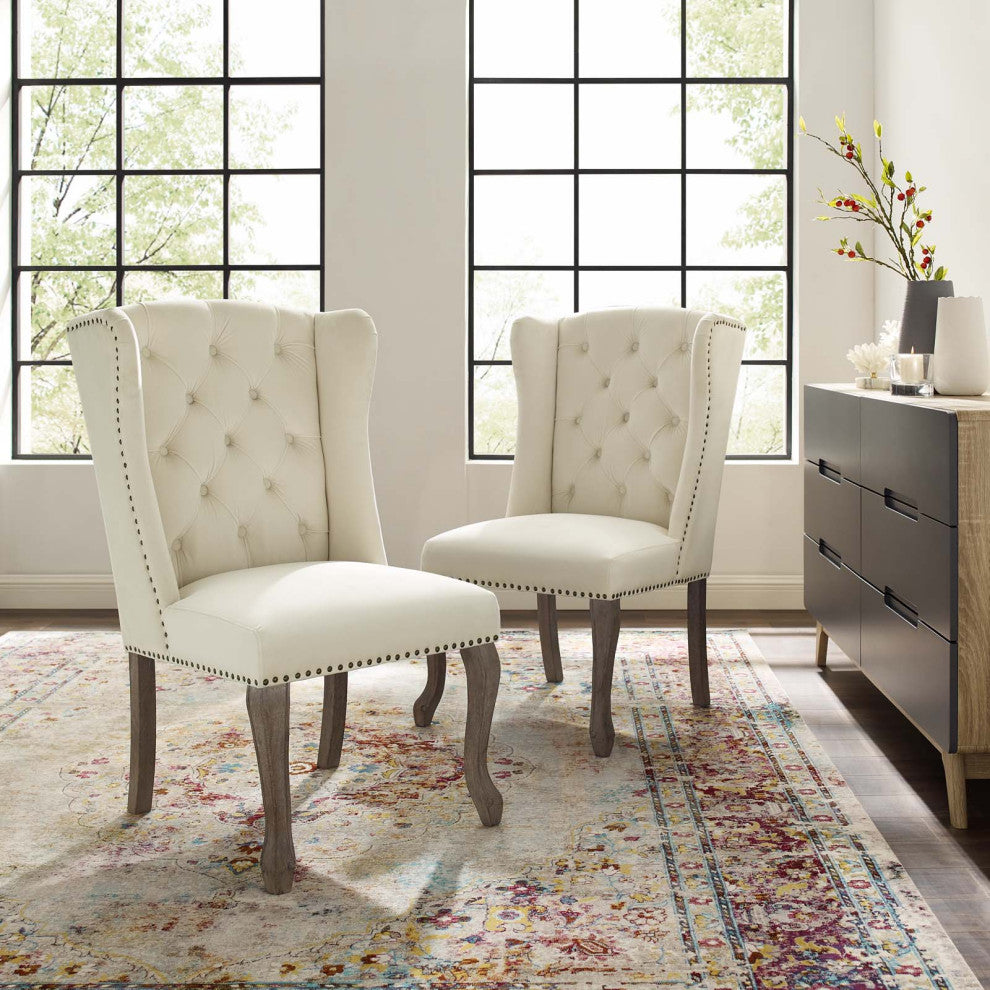 Side Dining Chair, Set of 2, Velvet, Ivory White, Modern, Cafe Bistro Restaurant