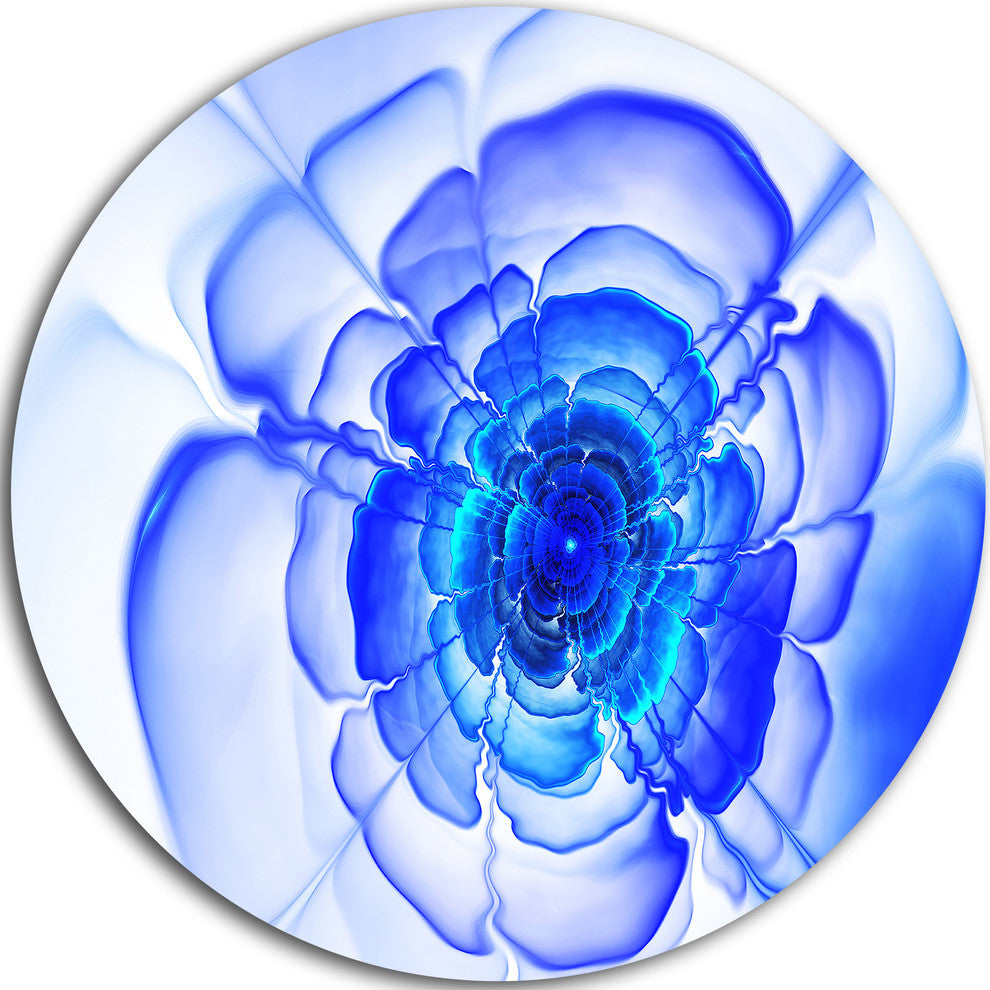 Blue Fractal Flower Petals, Floral Abstract Round Metal Wall Art, 11"