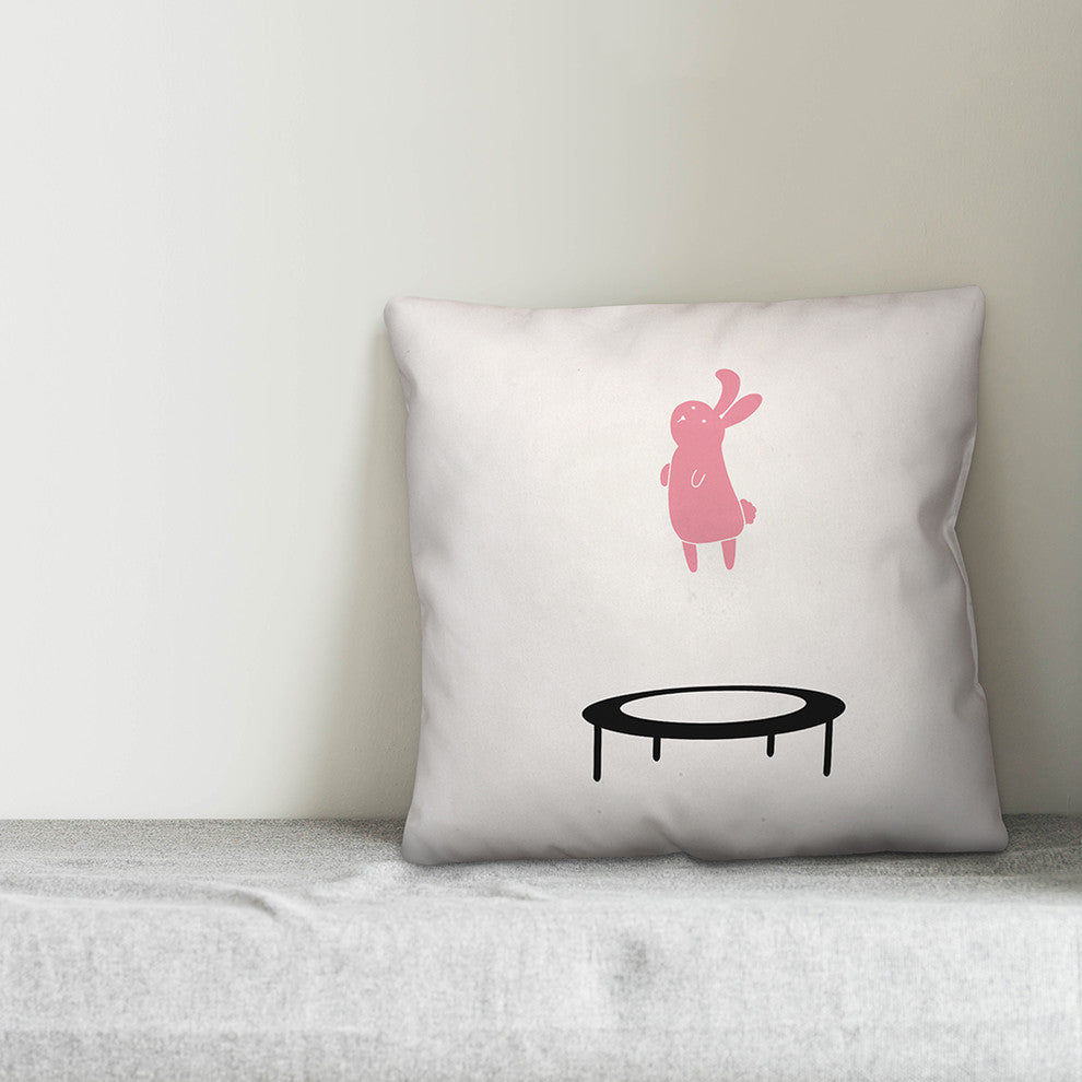 Reversible Bunny on Trampoline 18x18 Throw Pillow Cover
