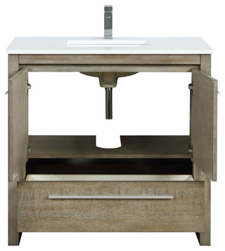 Lafarre 36 Rustic Acacia Vanity,Quartz Top, Sink, Nickel Faucet Set