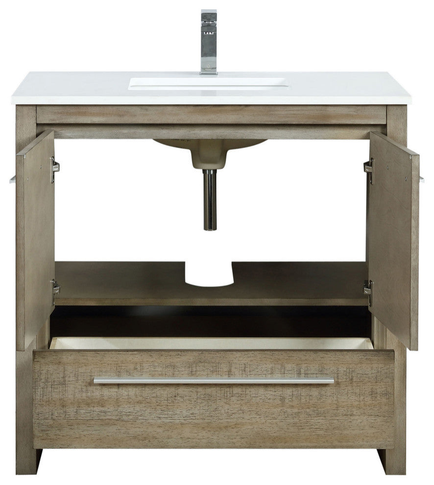 Lafarre 36 Rustic Acacia Vanity,Quartz Top, Sink, Nickel Faucet Set