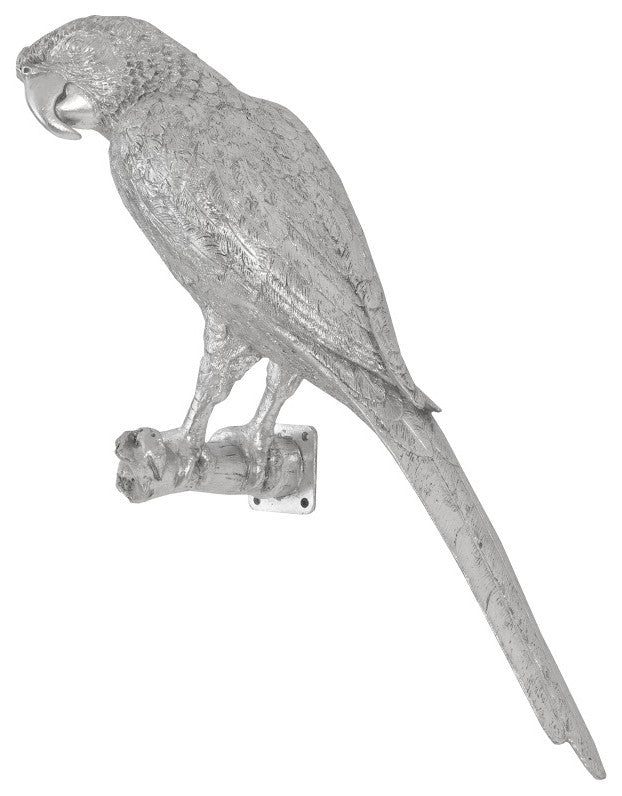 Parrot Looking Left Wall Art, Resin, Silver Leaf