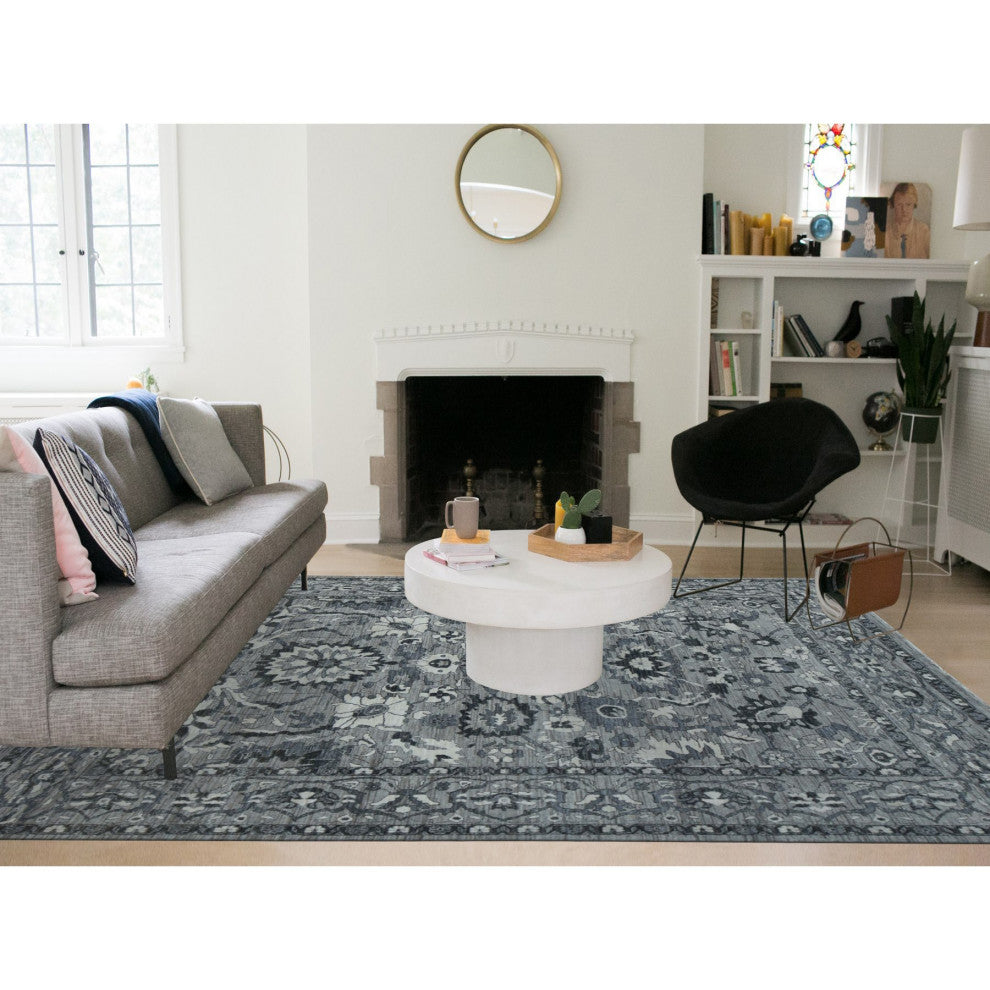 Gray Natural Colors Peshawar With Mahal Design Wool Hand Knotted Rug 9'1"x12'6"