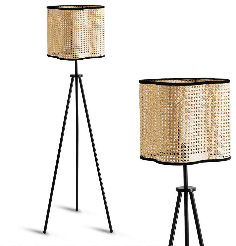 Vidalite Gal Rattan And Velvet Tripod Floor Lamp