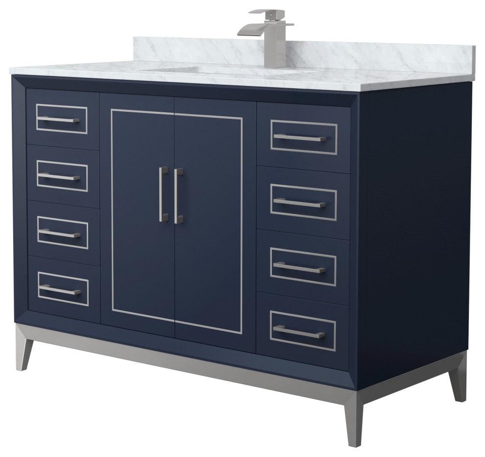 Marlena 48" Dark Blue Single Vanity, Top, Nickel Trim