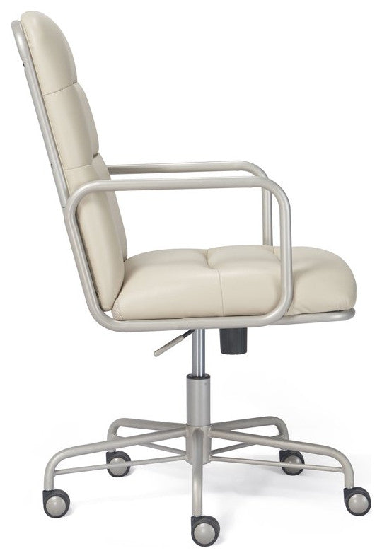 Office Chair, Metal Frame With Caster Wheels & Adjustable Height, Ivory White