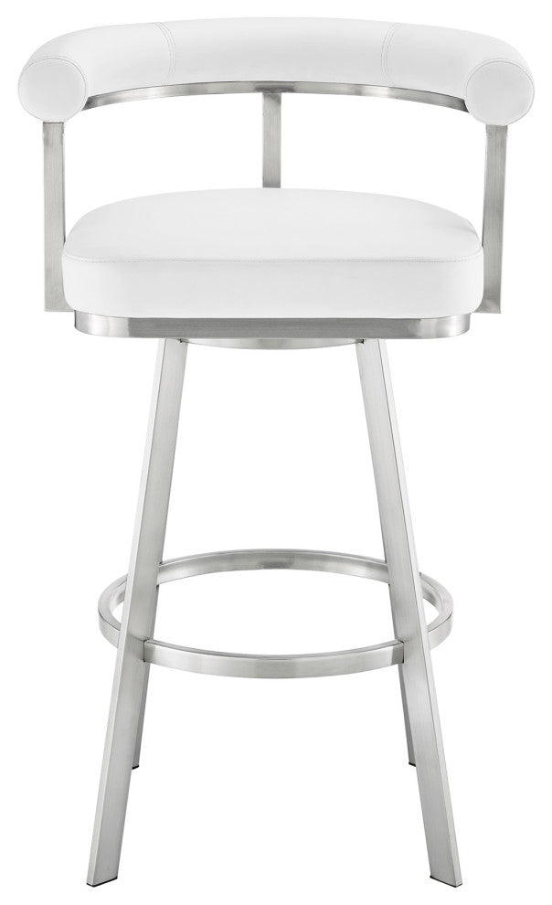 Nolagam Swivel Counter Stool, Brushed Stainless Steel With Faux Leather, White