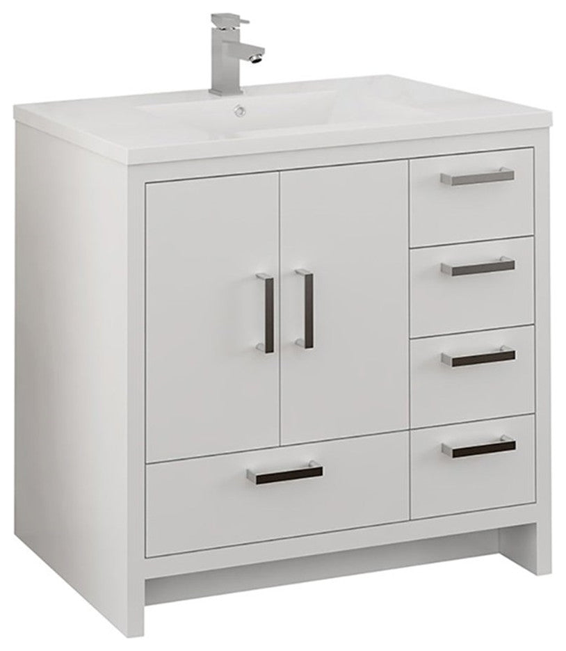 Fresca Imperia 36" Free Standing Wood Bathroom Cabinet - Right in Glossy White