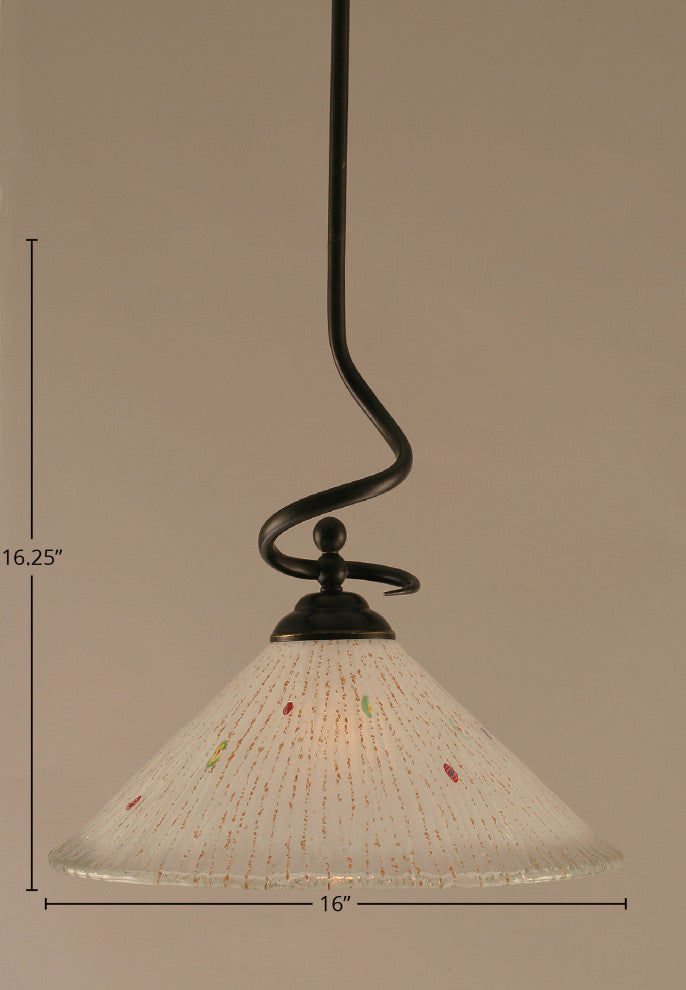 Capri Stem Pendant In Dark Granite, 16" Frosted Crystal Glass