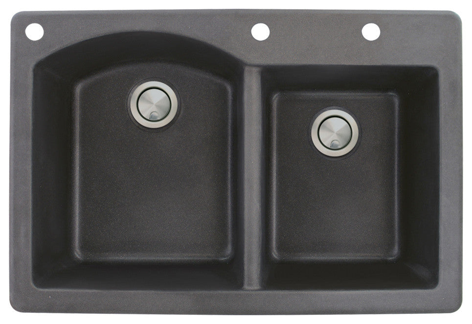 Aversa 33" silQ Granite Drop-in Double Bowl Kitchen Sink with 3 Holes in Black