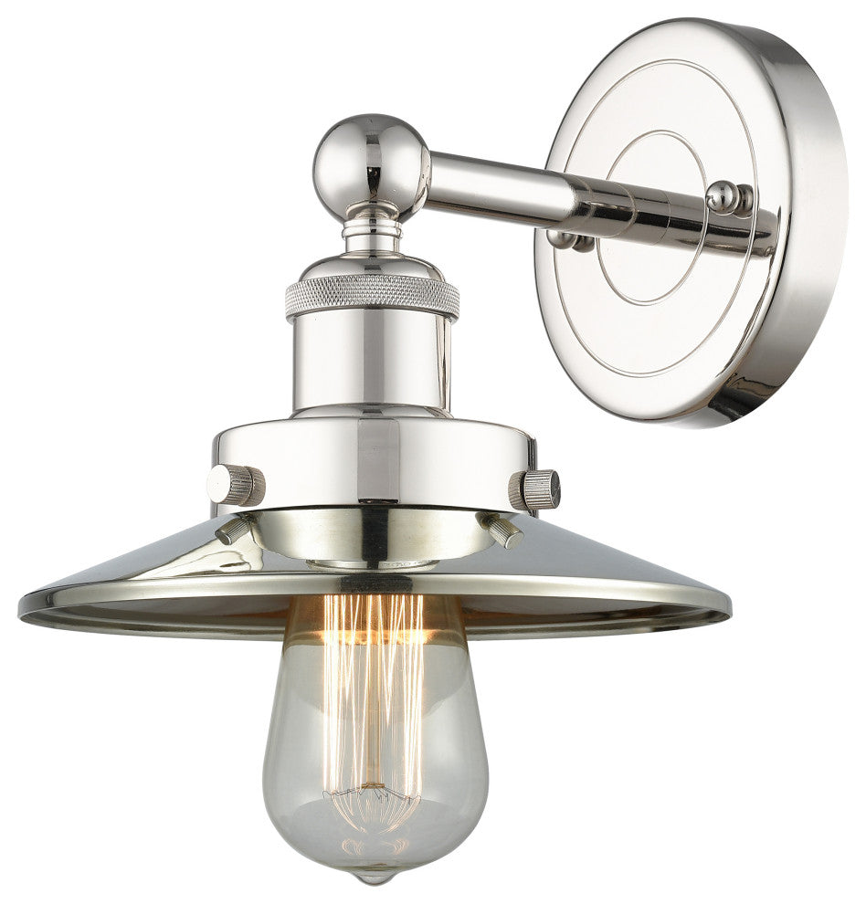Railroad 1-Light 8" Sconce, Polished Nickel, Polished Nickel
