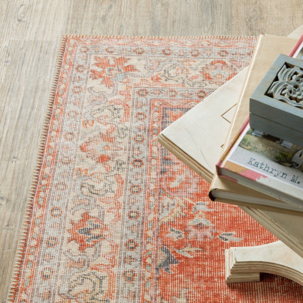 8"x12" Red and Gray Oriental Area Rug