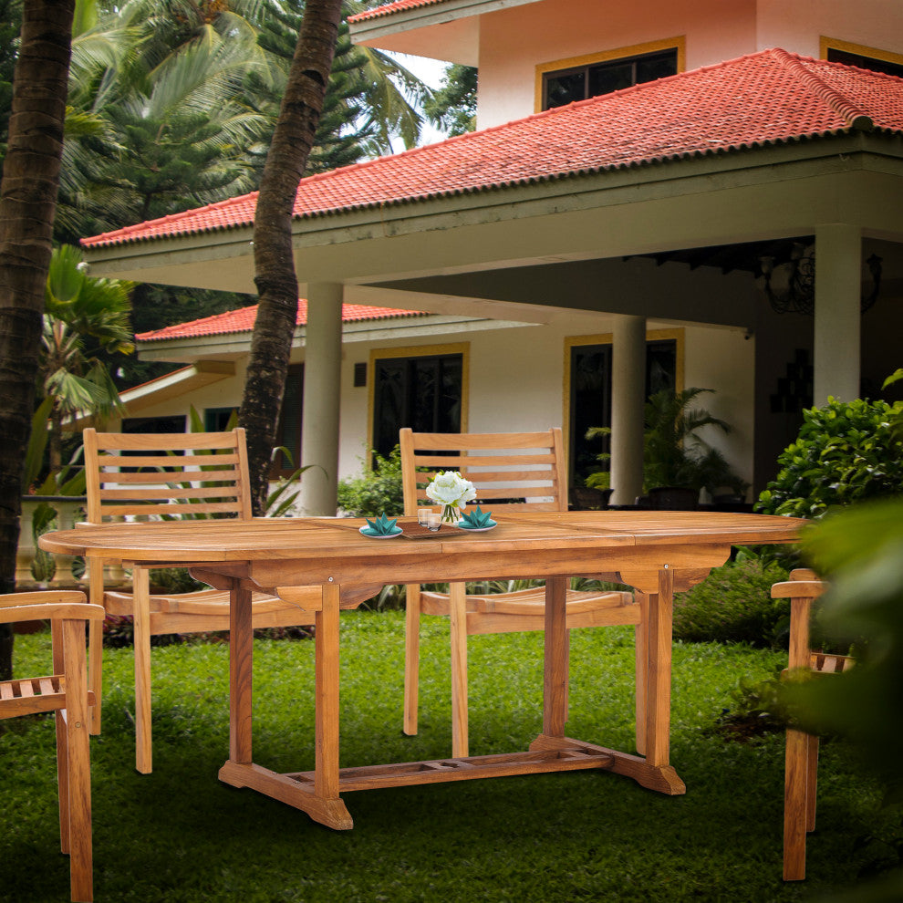 Teak Wood Orleans Oval Outdoor Patio Extension Dining Table