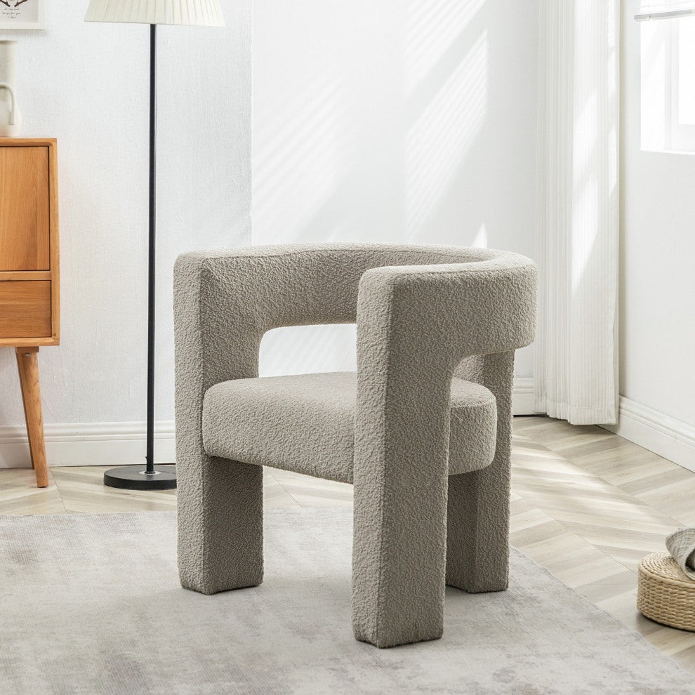 28" Wide Boucle Upholstered Square Armchair, Oatmeal