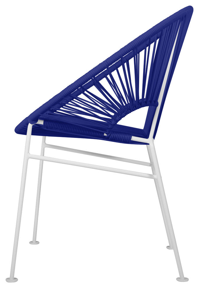 Concha Indoor/Outdoor Handmade Dining Chair, Deep Blue Weave, White Frame