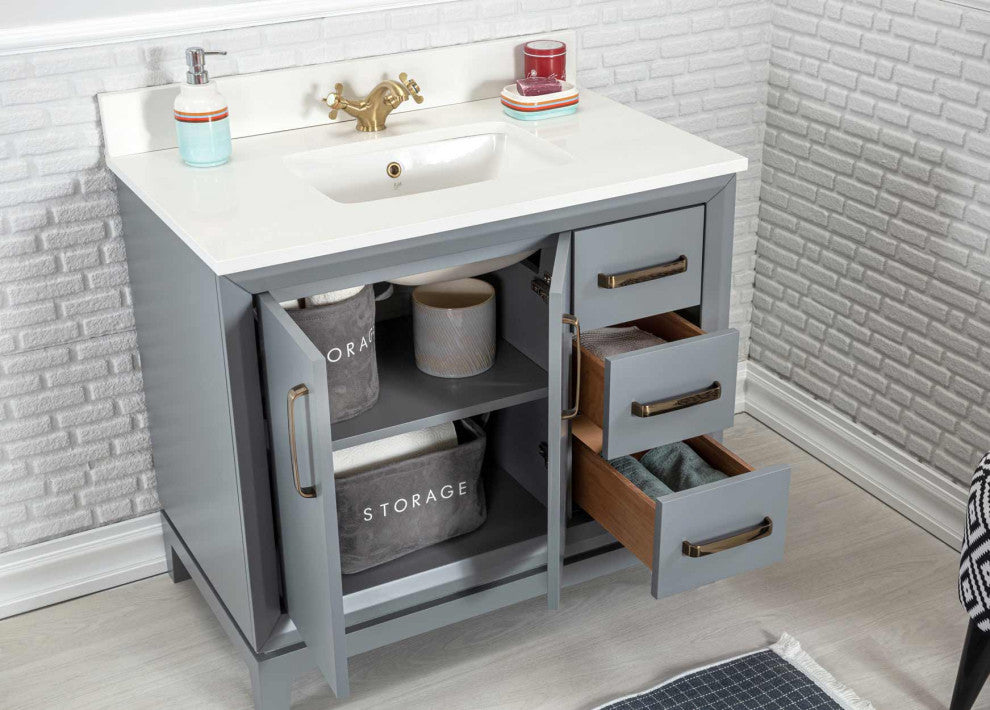 Fabia Collection 36" Bathroom Vanity With Sink, Mirror, Countertop, Dark Gray