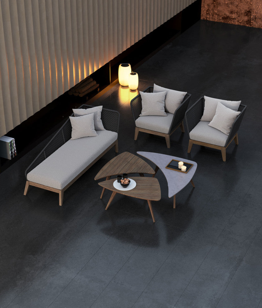 3-Piece Triplica Bunching Table Set, Weathered Eucalyptus and Super Stone