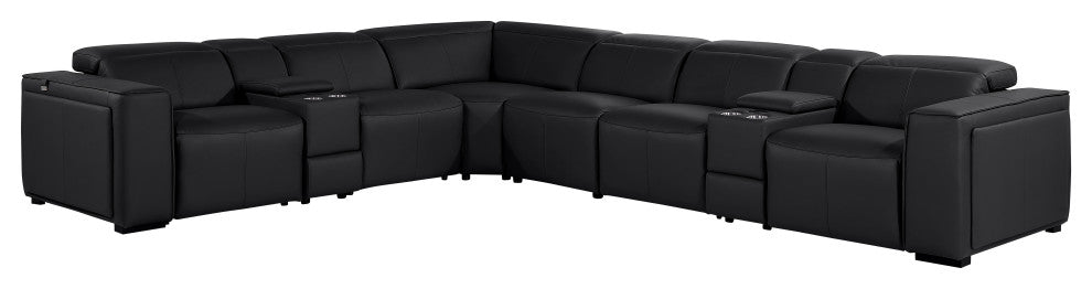 Niccolo Italian Leather 8-Piece L-Shaped Power Reclining Sectional, Black