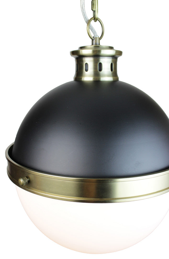 Itzen 1-Light Modern Mid Glass Globe Pendant, Black and Brass
