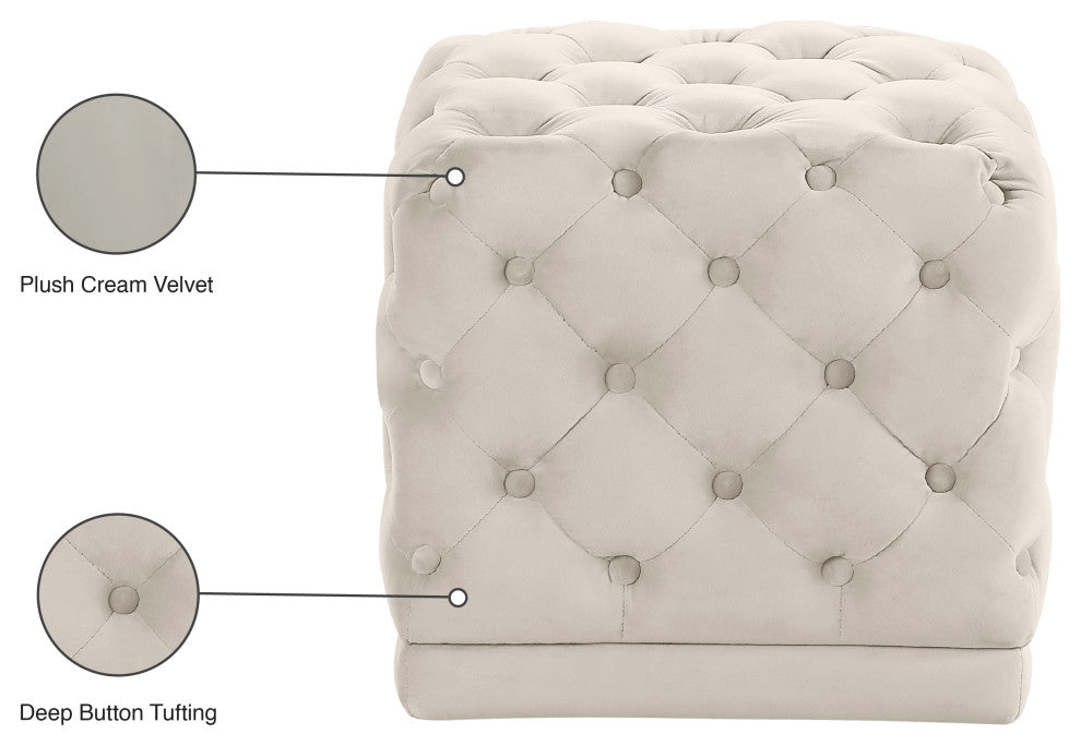 Stella Velvet Upholstered Ottoman/Stool, Cream