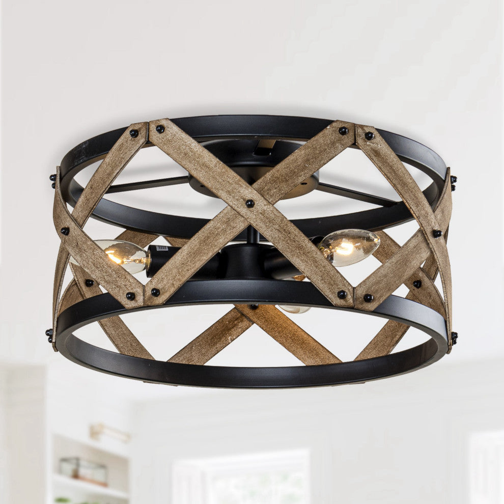 3-light Cicle Wood Rustic Chandelier