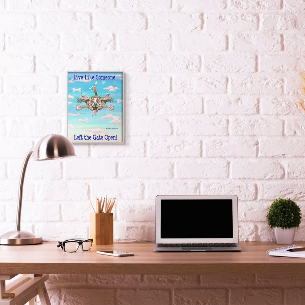 Stupell Industries Gate Open Funny Cartoon Pet Dog Design, 11"x14", Gray Framed