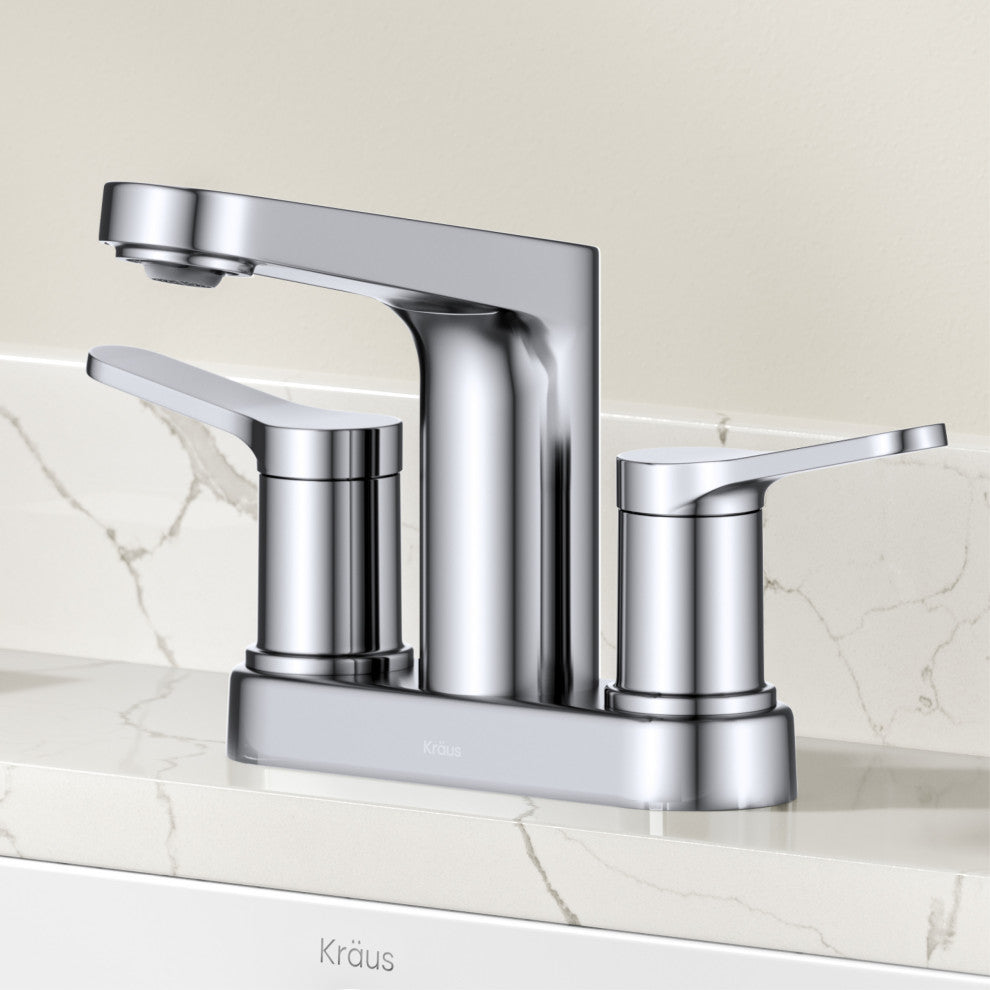 KRAUS Indy 2-Handle 3-Hole Centerset Bathroom Faucet Chrome, Pop Up Drain