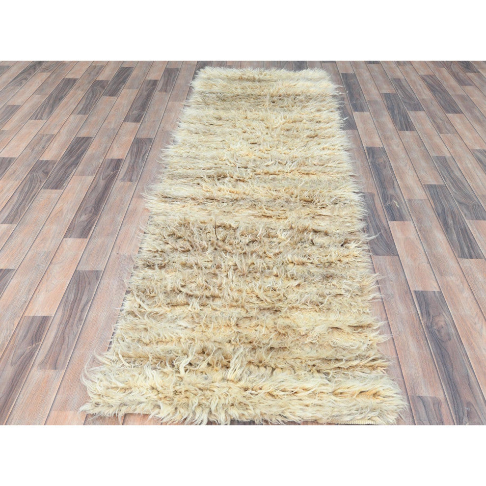 Ivory, Moroccan Berber, Natural Wool, Hand Knotted, Runner Rug, 2'6"x8'