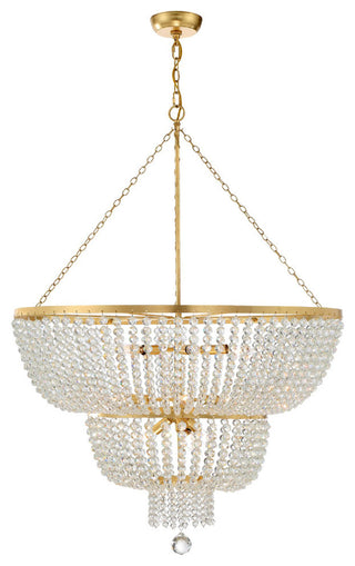 Rylee 12 Light Chandelier in Antique Gold with Hand Cut Faceted Beads