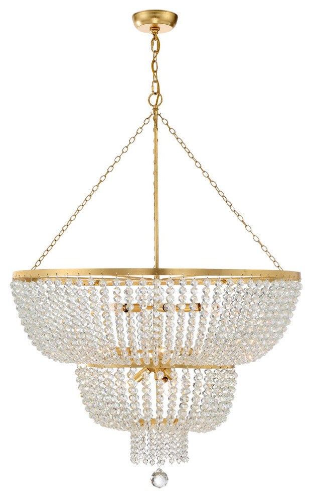 Rylee 12 Light Chandelier in Antique Gold with Hand Cut Faceted Beads