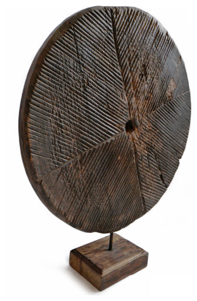 Consigned India Wood Wheel on Stand
