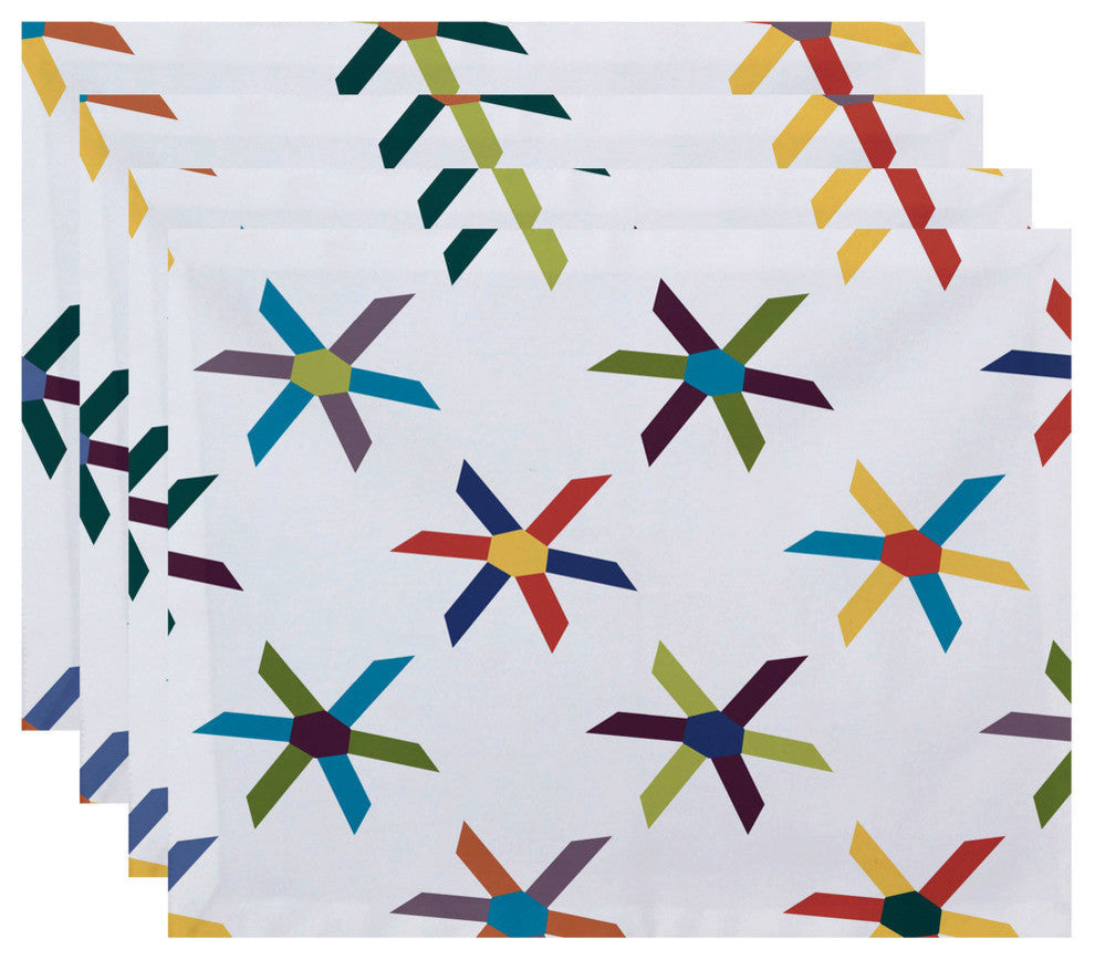 18"x14" Pinwheel Pop, Geometric Print Placemat, Turquoise, Set of 4