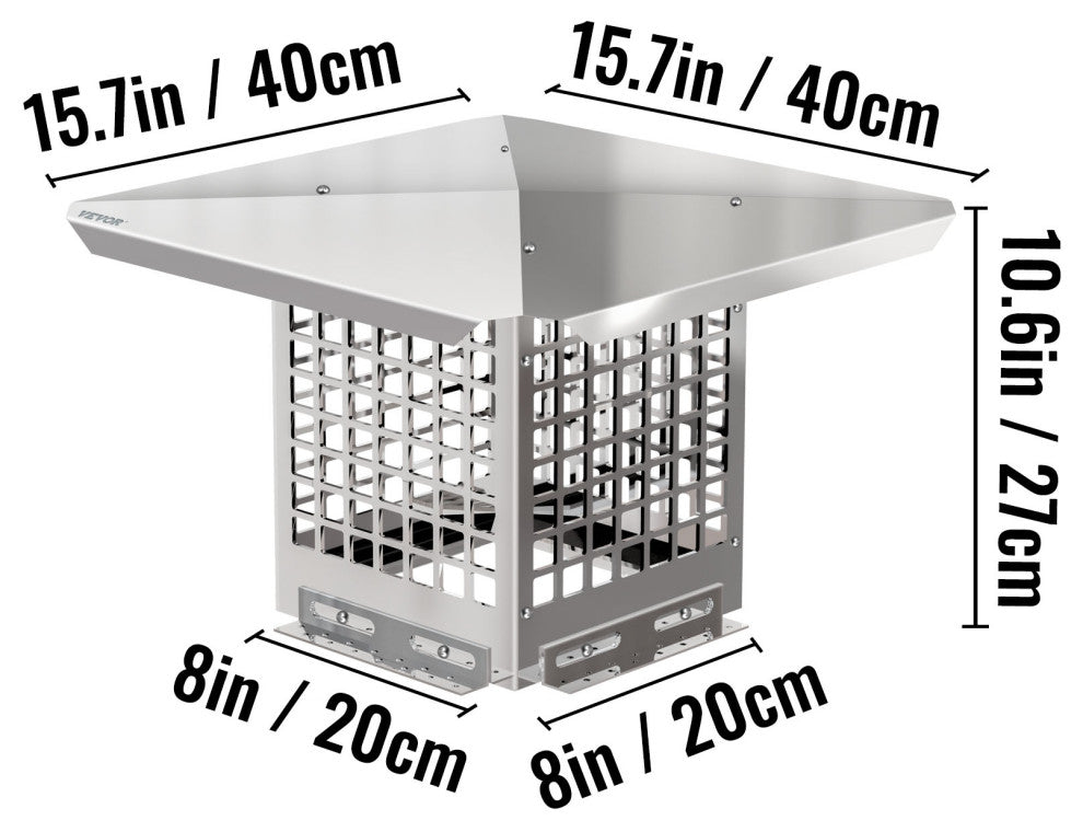 VEVOR Chimney Cap Stainless Steel Fireplace Flue Cover, 8"x8"
