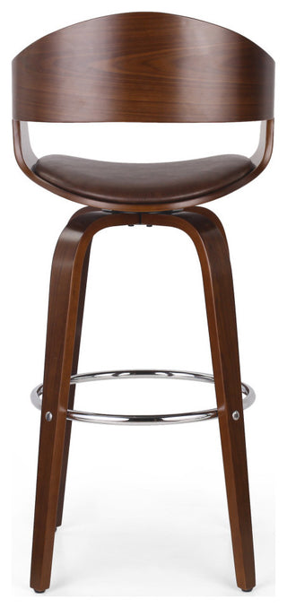 Soledad Mid-Century Modern Upholstered Swivel Barstool, Dark Brown/Walnut