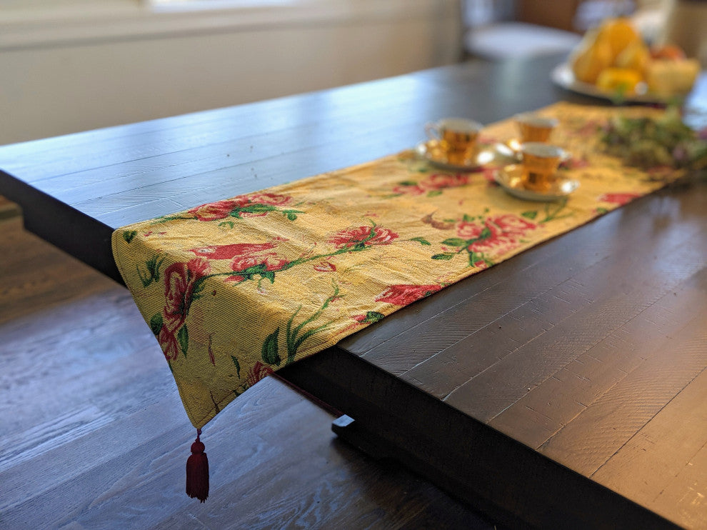 Seasonal Floral Woven Tapestry Table Runners, Yellow Floral, 13x72