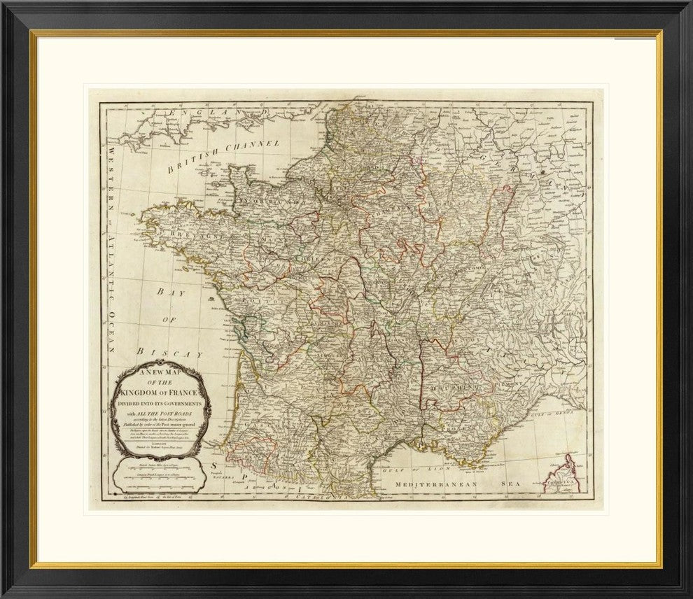 "A new map of the Kingdom of France, 1790"  by Thomas Kitchin, 40x36"